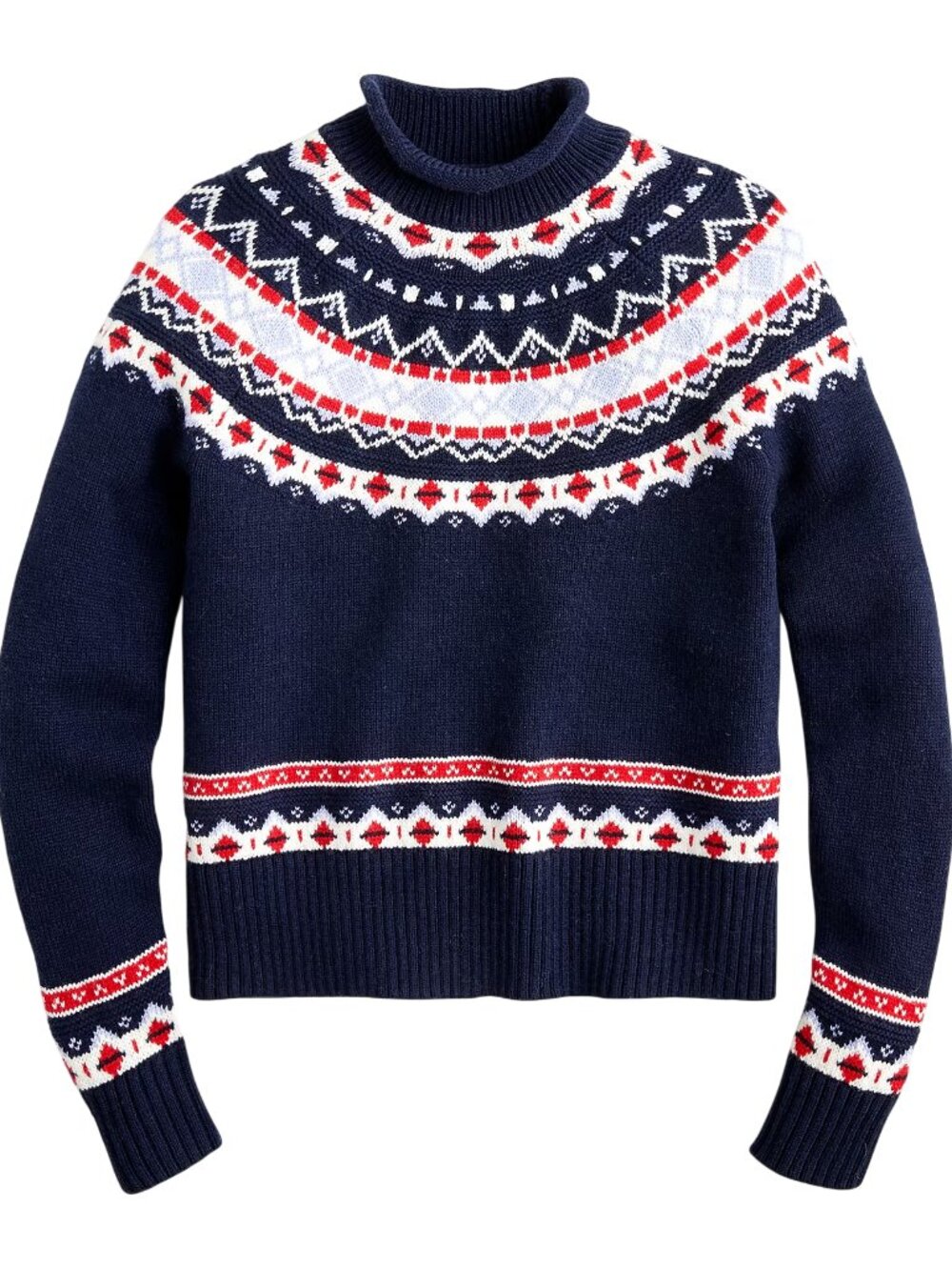 J.Crew Fair Isle Mockneck Pullover Sweater Lambs Wool-Blend Navy Small